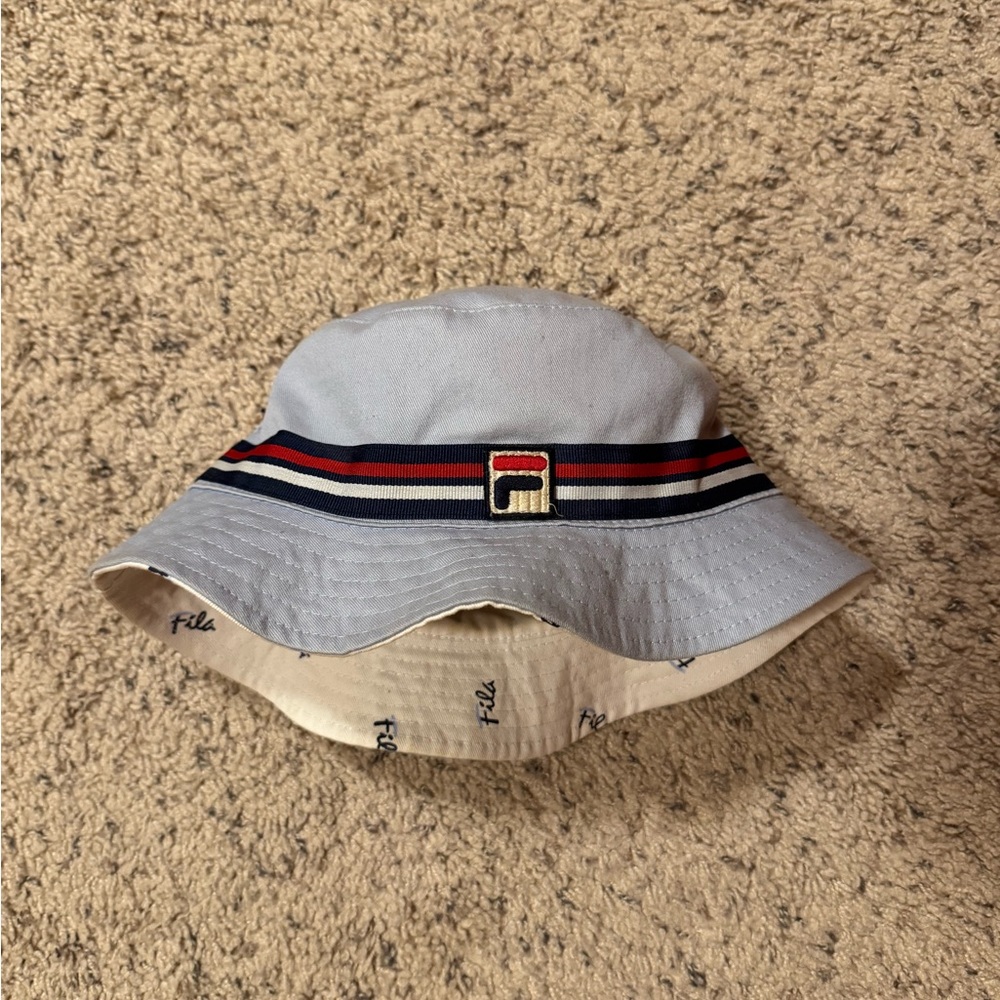 Fila Light Gray Bucket Hat with Logo and Striped Band